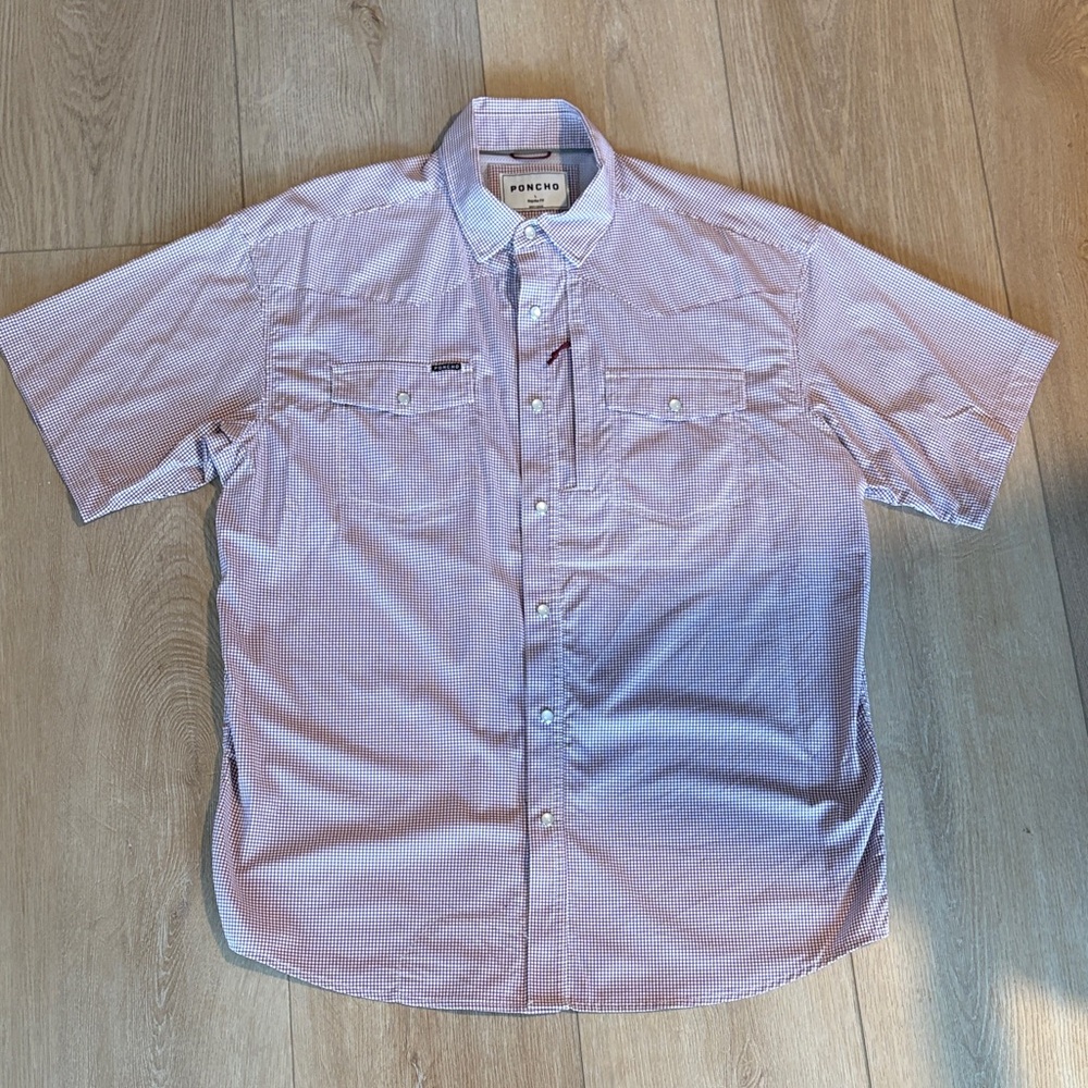Men's Poncho Short Sleeve maroon Check Shirt